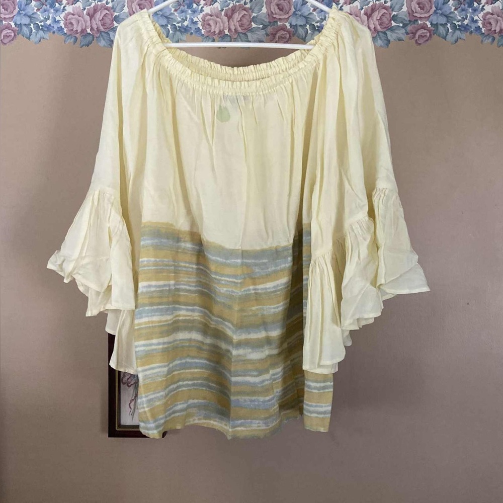 Women’s The Pyramid Collection yellow striped woven peasant blouse top. Size xl